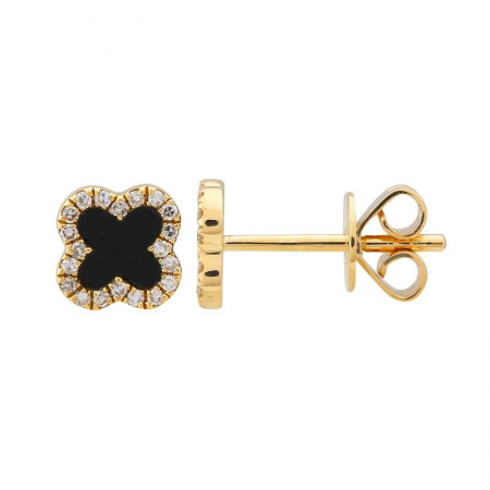 14Kt Diamond Onyx Clover Earrings